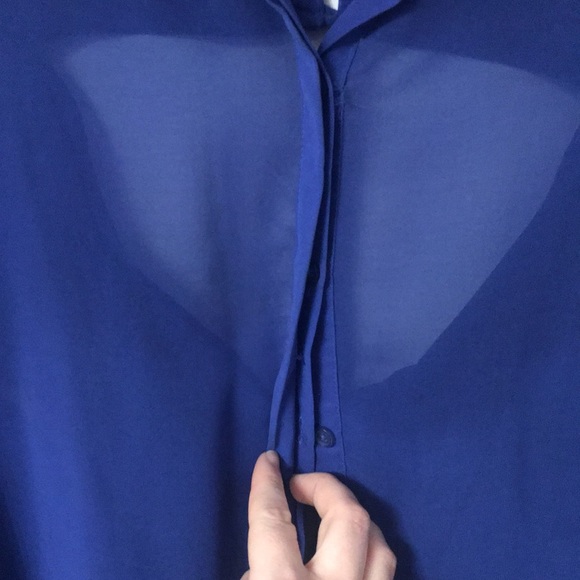 Jack - Semi Sheer Royal Blue Long Sleeve Open Back Blouse - Picture 3 of 8